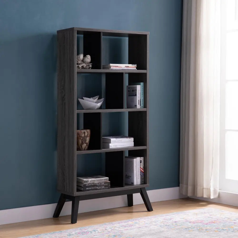 65" Gray Wood Four Tier Etagere Bookcase