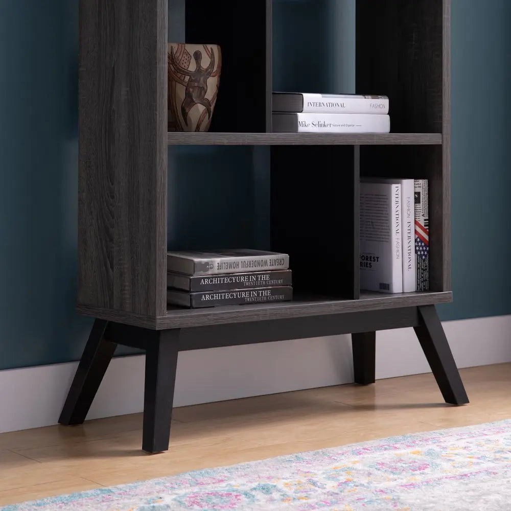 65" Gray Wood Four Tier Etagere Bookcase HomeRoots