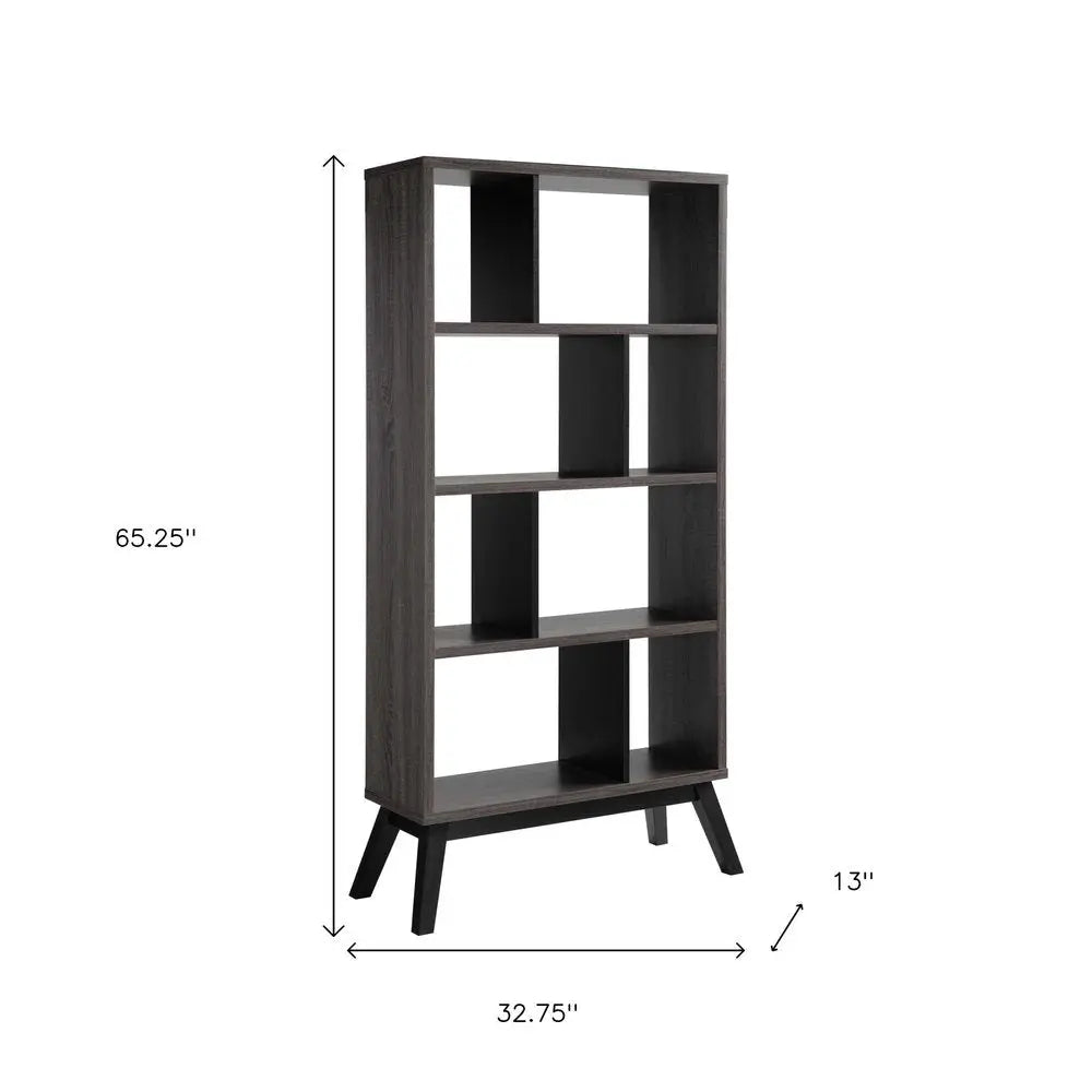 65" Gray Wood Four Tier Etagere Bookcase HomeRoots