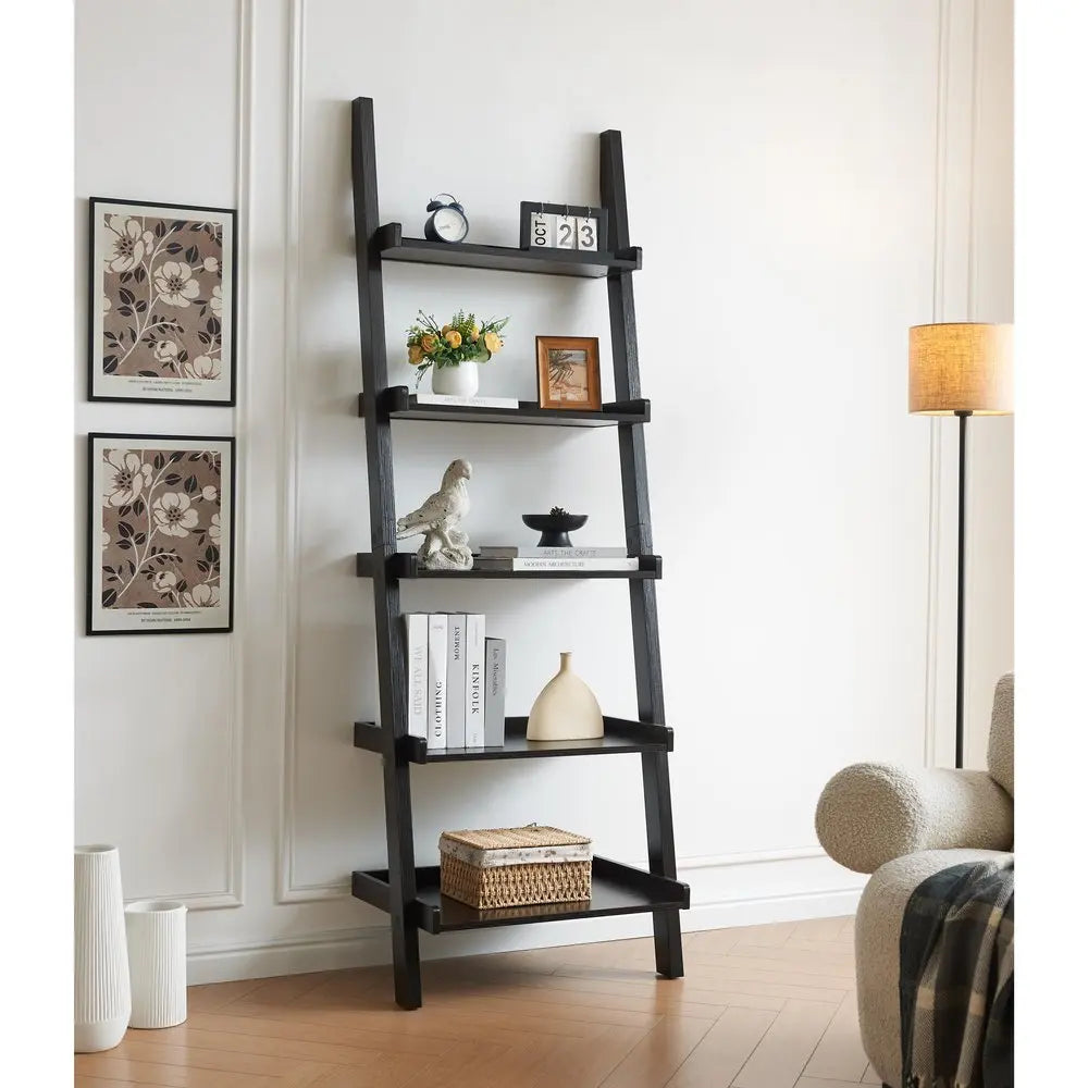 72" Espresso Wood Five Tier Ladder Bookcase