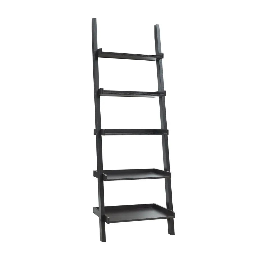 72" Espresso Wood Five Tier Ladder Bookcase