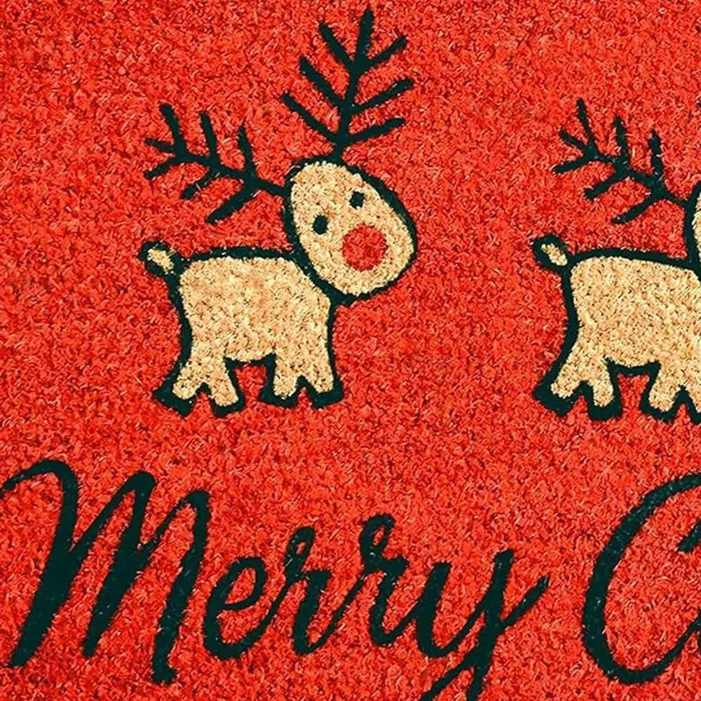 17" X 29" Red And Black Coir Reindeer Outdoor Christmas Door Mat HomeRoots