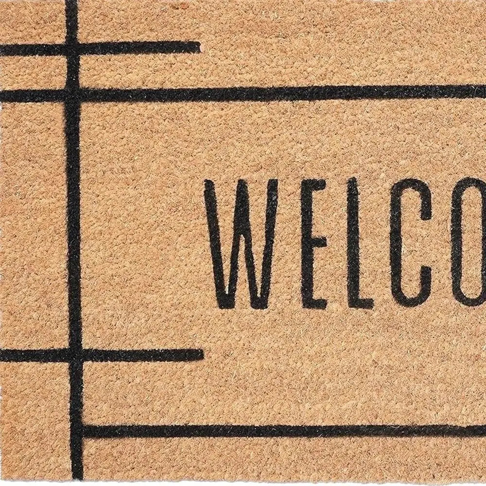 17" X 29" Natural And Black Welcome Outdoor Coir Door Mat HomeRoots