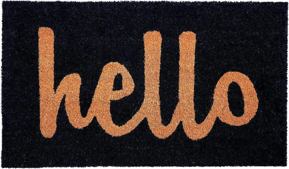 17" X 29" Black And Natural Hello Outdoor Coir Door Mat HomeRoots