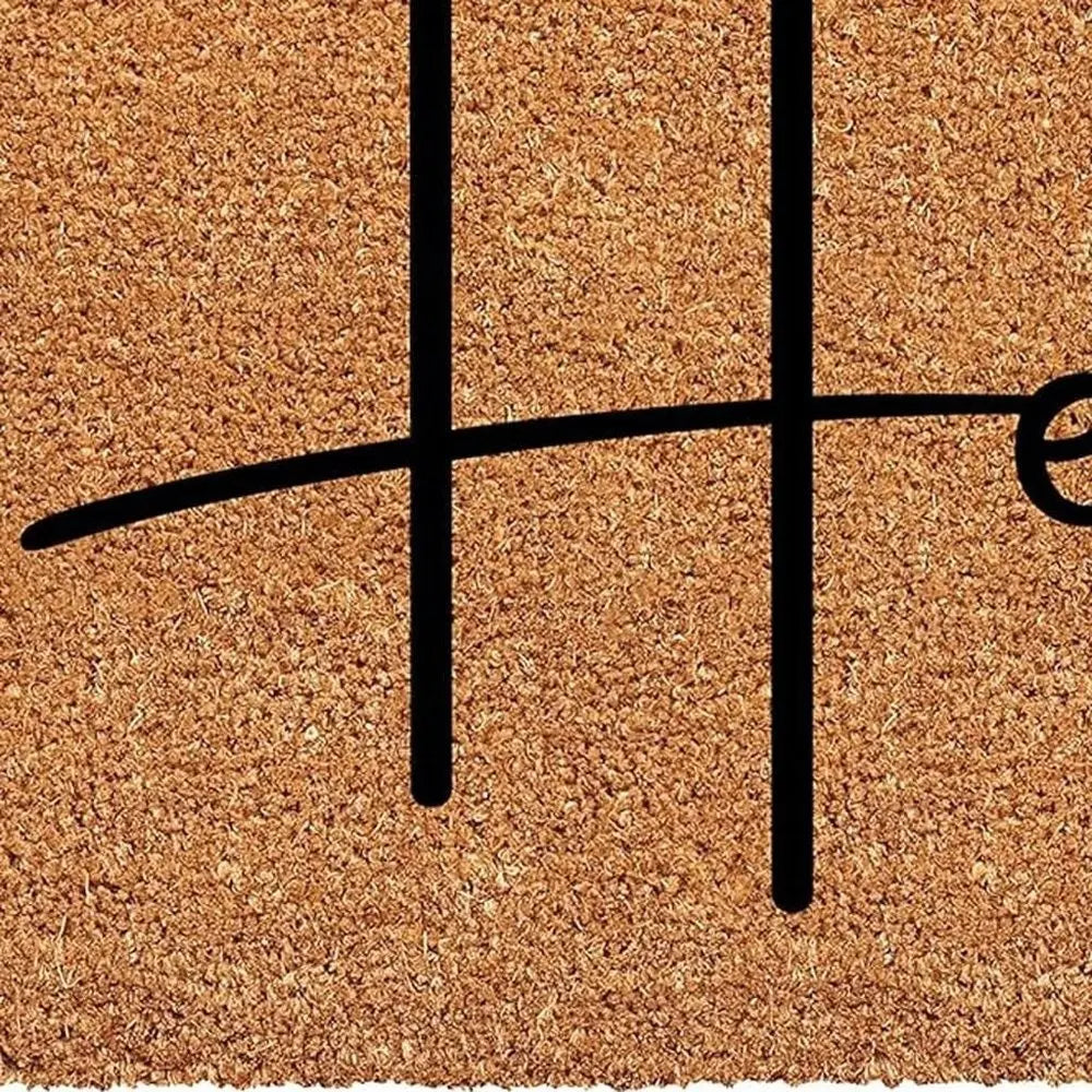 24" X 36" Natural And Black Mod Hello Outdoor Coir Door Mat HomeRoots