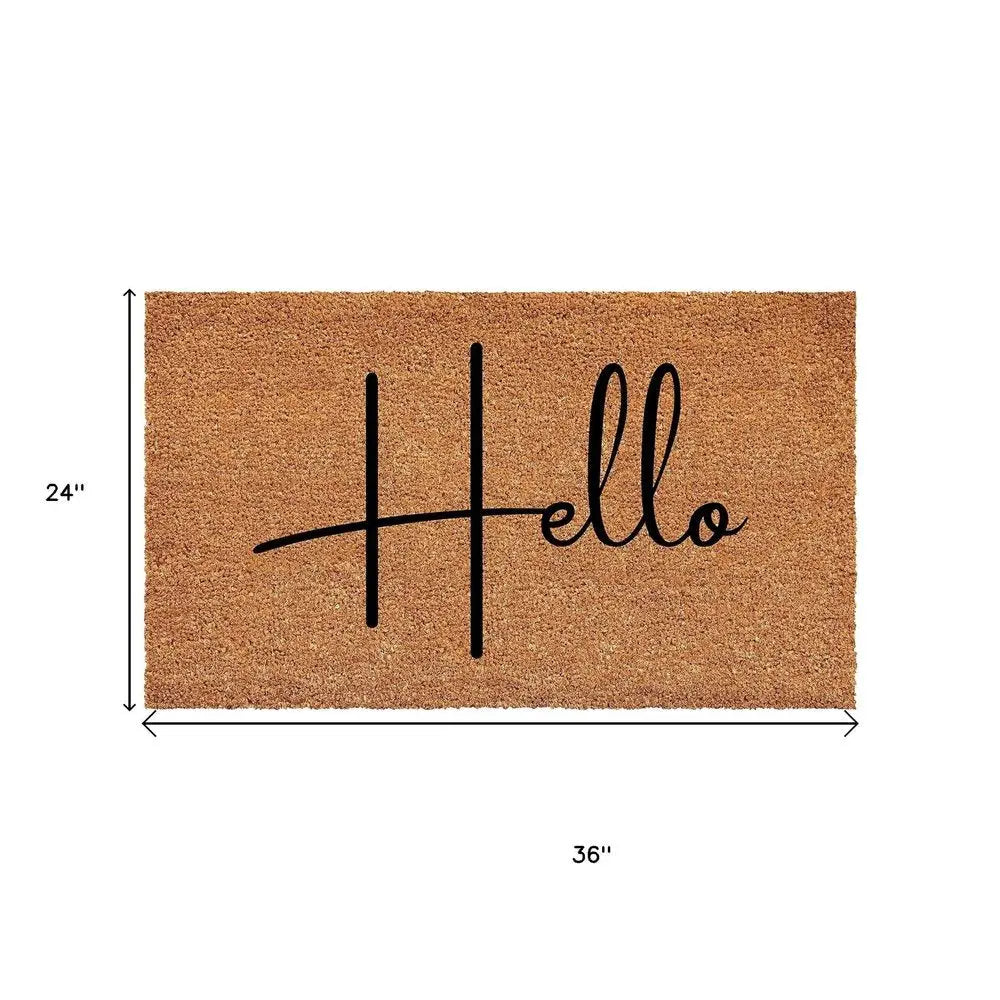 24" X 36" Natural And Black Mod Hello Outdoor Coir Door Mat HomeRoots