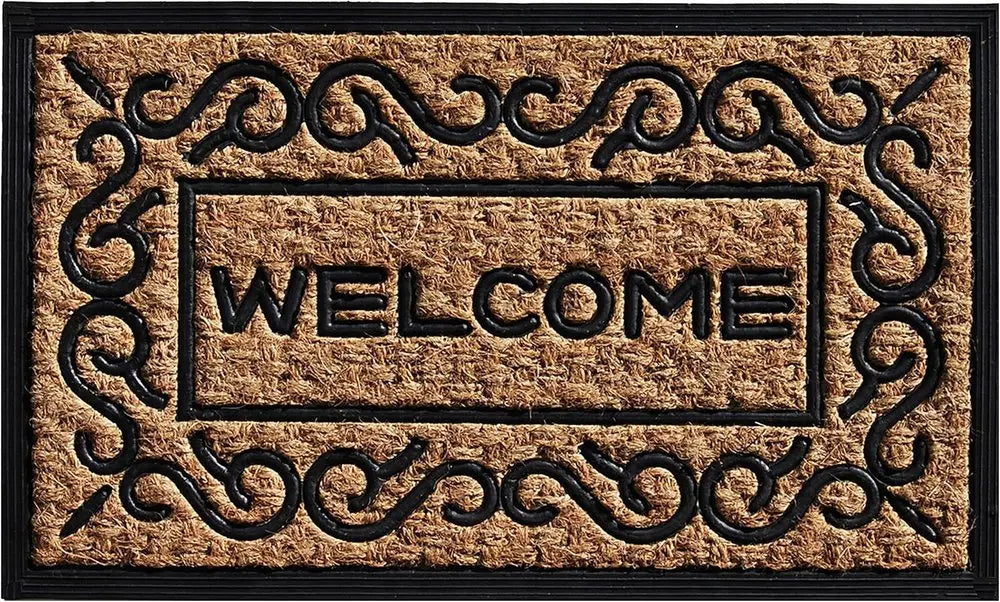 18" X 30" Natural And Black Coir Welcome Outdoor Door Mat HomeRoots