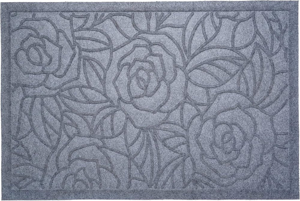 18" X 30" Gray Floral Outdoor Polypropylene Door Mat