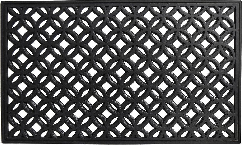 Felpudo geométrico negro de goma y caucho para exteriores de 45 x 76 cm