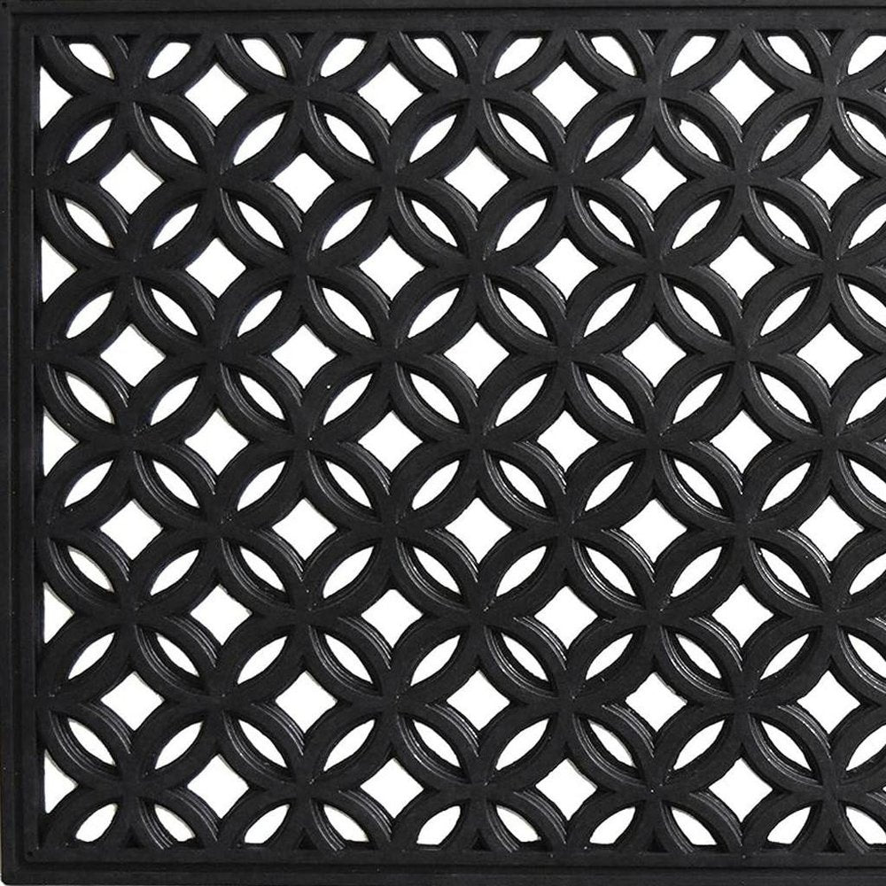 Felpudo geométrico negro de goma y caucho para exteriores de 45 x 76 cm