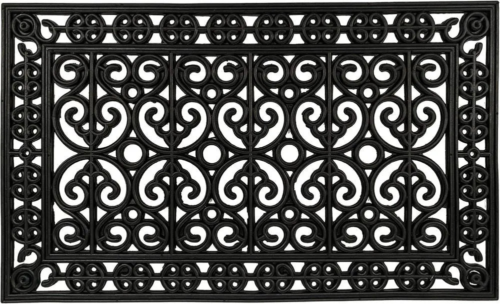 18" X 30" Black Scrollwork Outdoor Rubber Door Mat HomeRoots