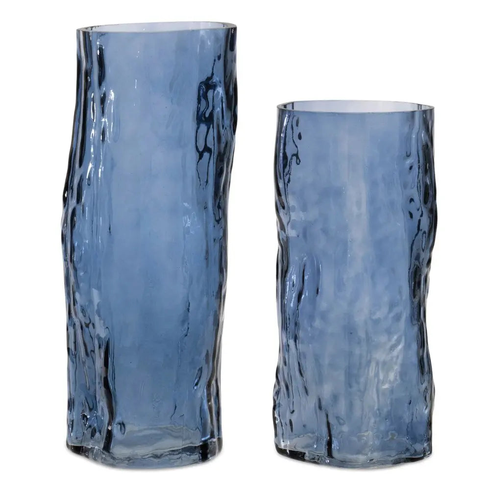 Set of Two Blue Wavy Glass Table Vase HomeRoots