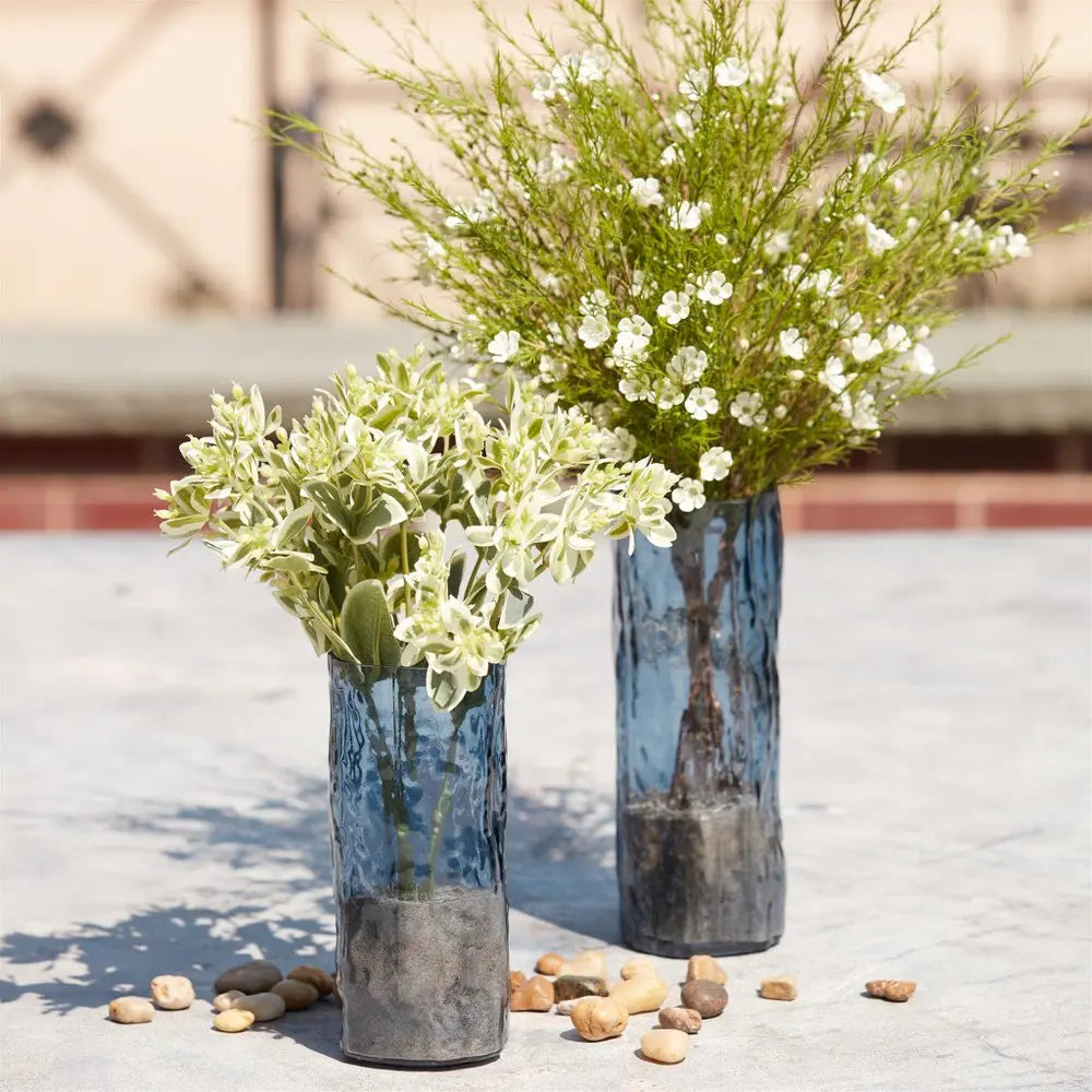 Set of Two Blue Wavy Glass Table Vase HomeRoots