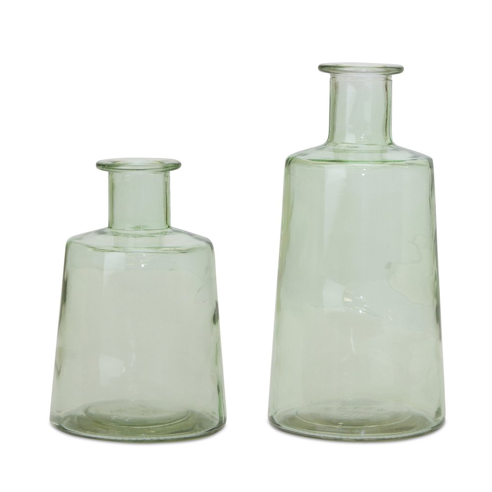 Juego de dos jarrones de mesa redondos de cristal verde