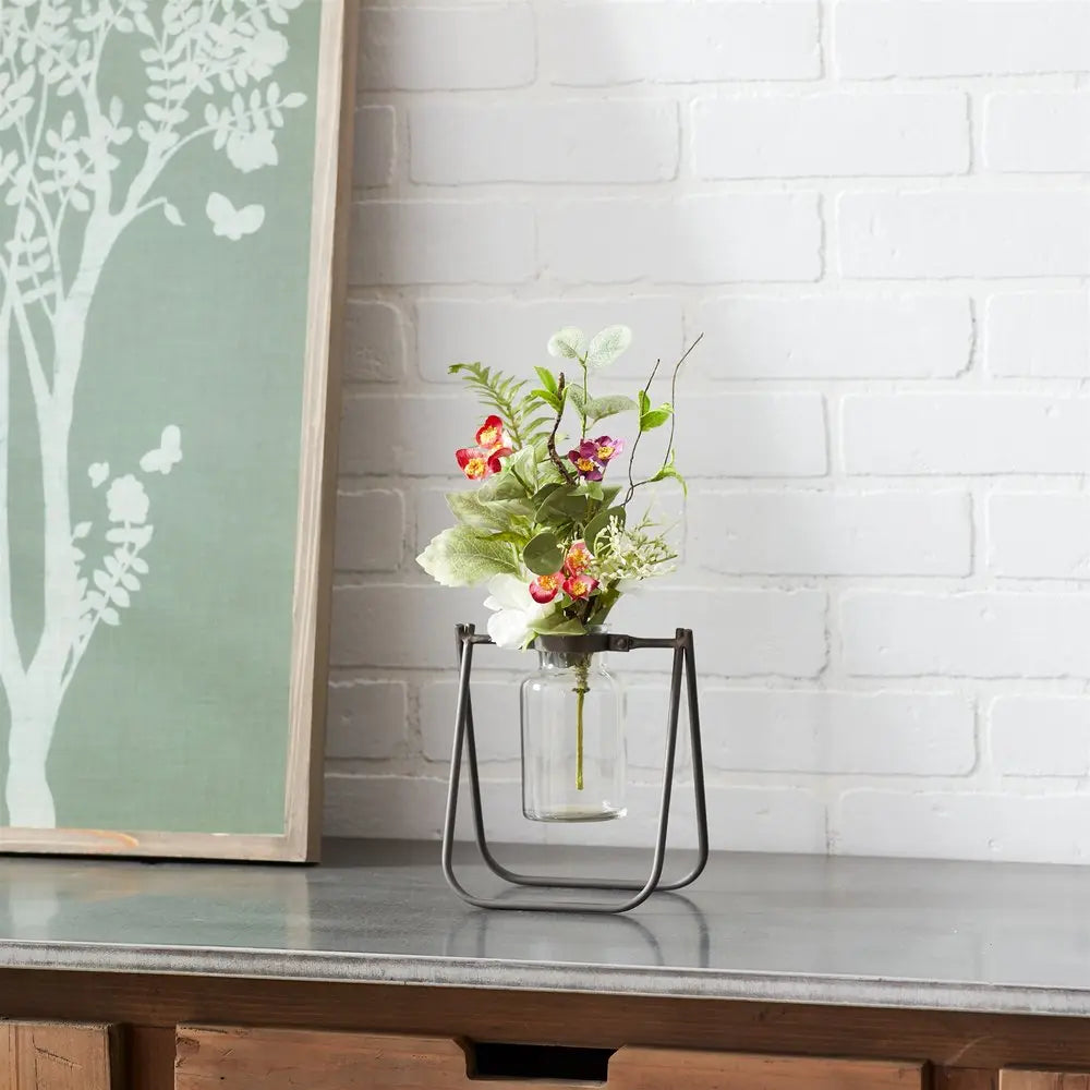 Set of Two Brown And Clear Round Metal Table Vase HomeRoots