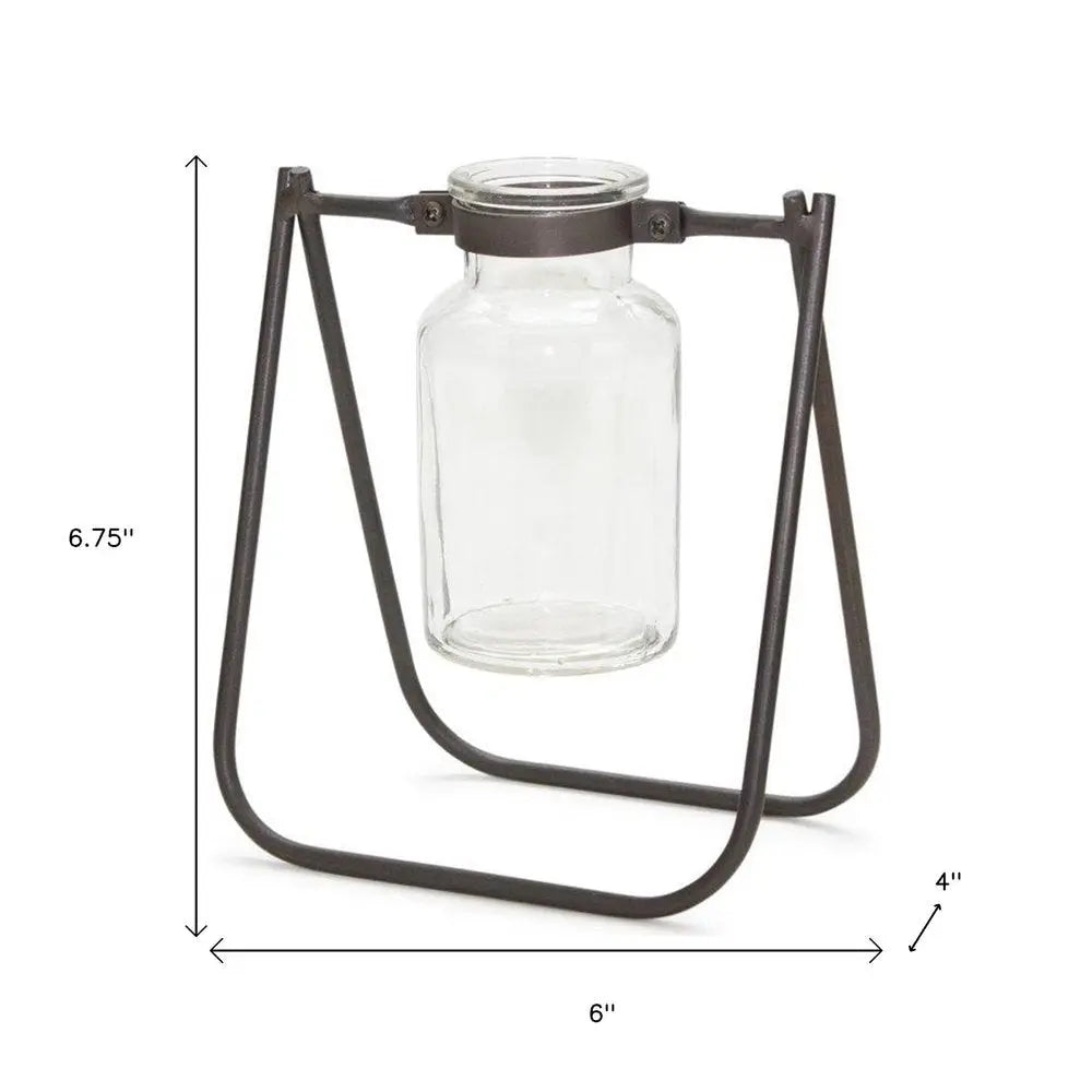 Set of Two Brown And Clear Round Metal Table Vase HomeRoots