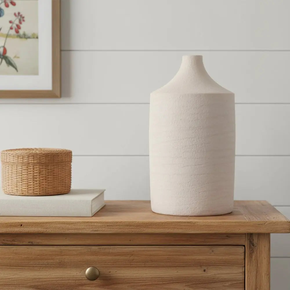 18" Beige Round Resin Floor Vase HomeRoots