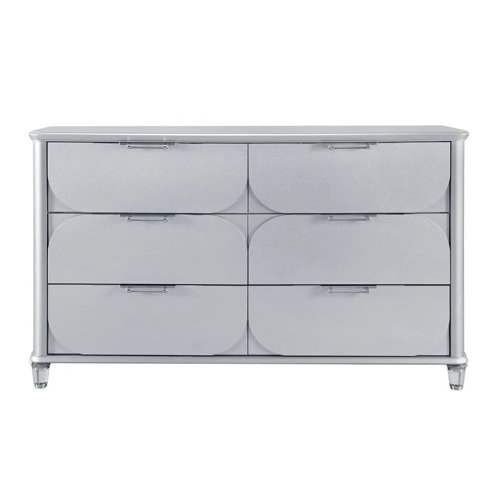 63" Silver Wood Six Drawer Double Dresser