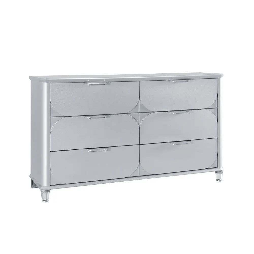 63" Silver Wood Six Drawer Double Dresser