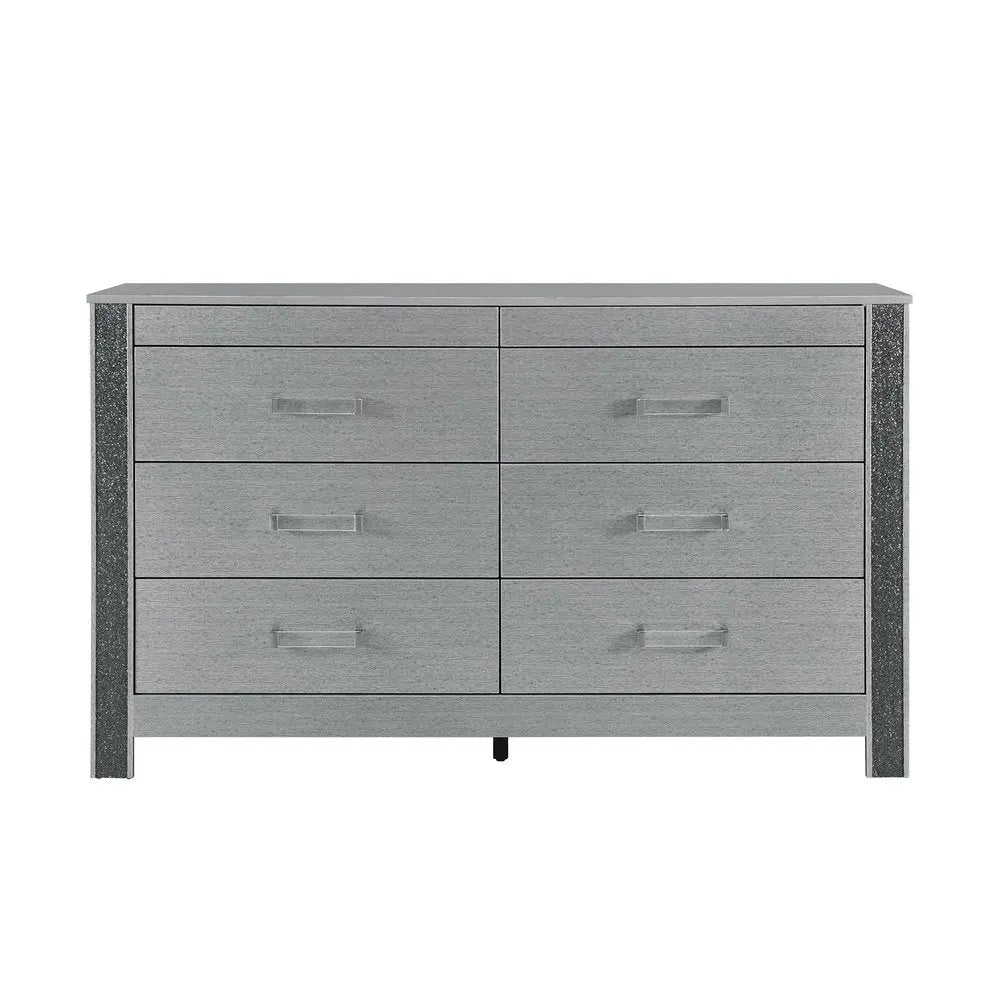 62" Silver Wood Six Drawer Double Dresser