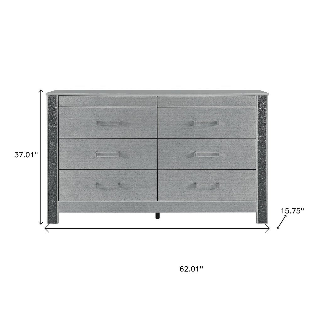 62" Silver Wood Six Drawer Double Dresser