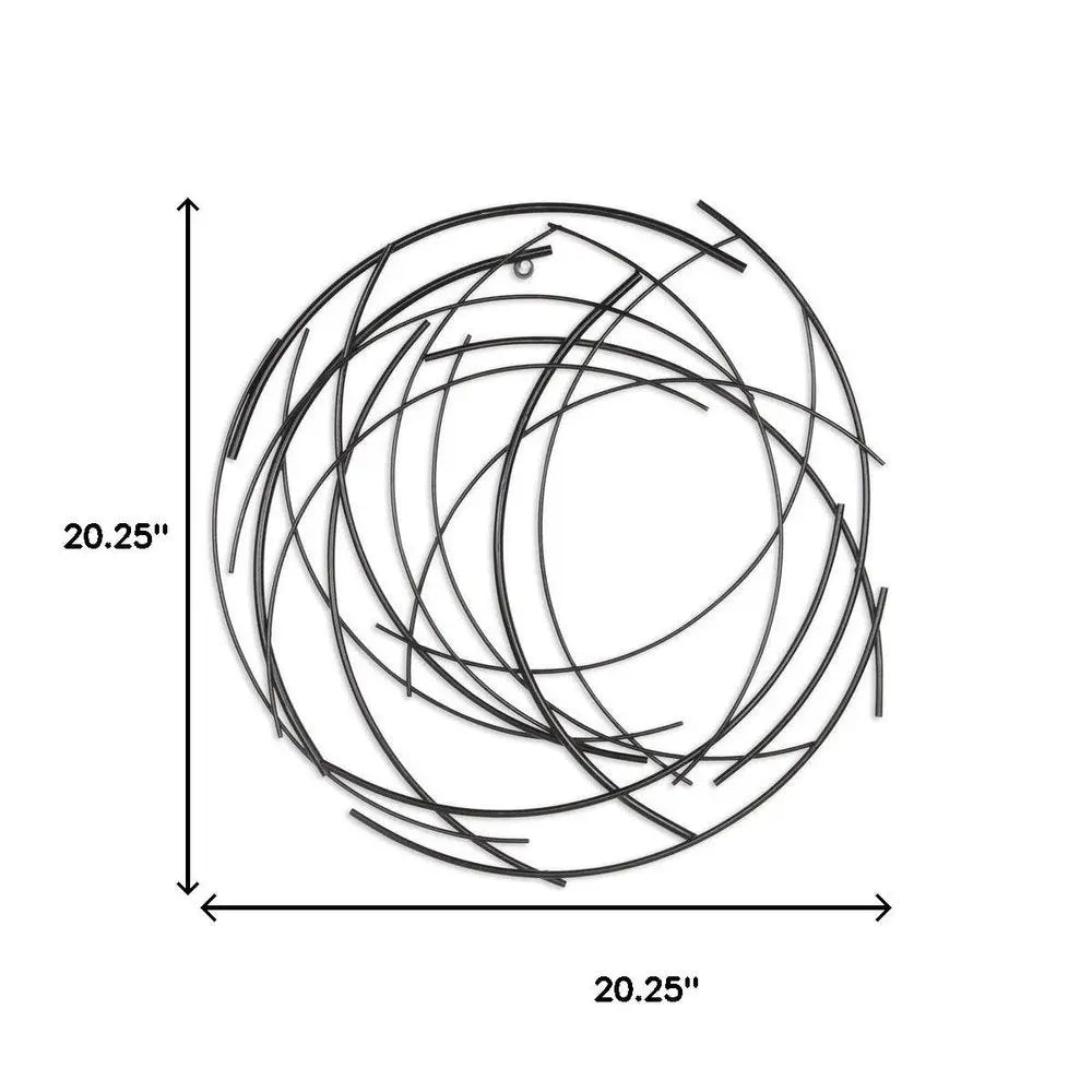 20" X 20" Black Abstract Metal Circle Hanging Dimensional Sculpture HomeRoots