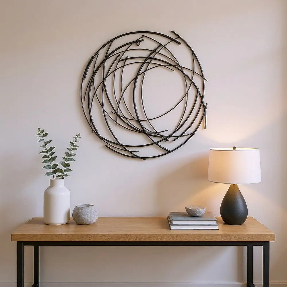 20" X 20" Black Abstract Metal Circle Hanging Dimensional Sculpture HomeRoots