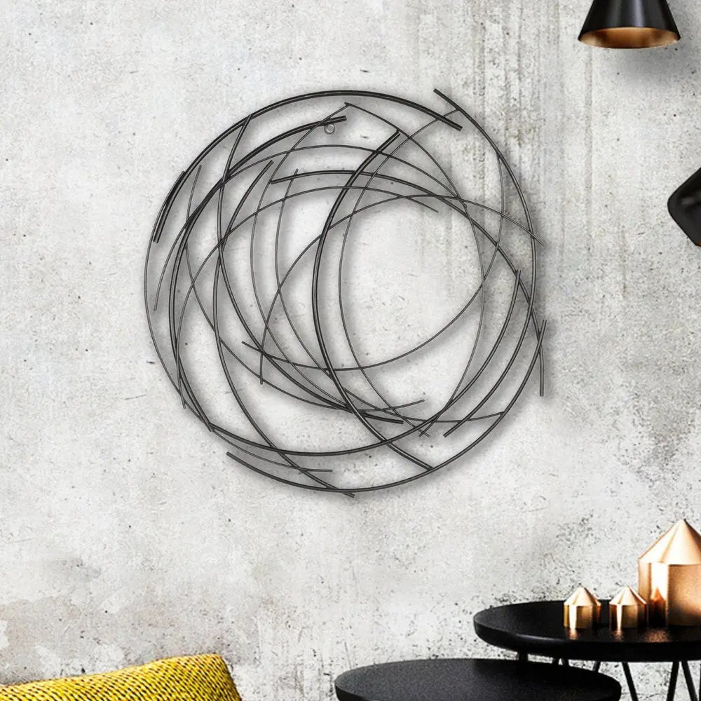 20" X 20" Black Abstract Metal Circle Hanging Dimensional Sculpture HomeRoots