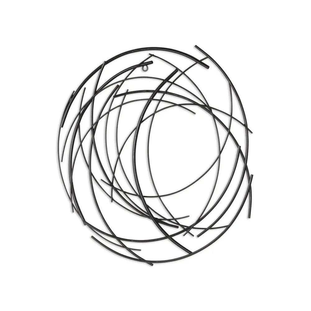 20" X 20" Black Abstract Metal Circle Hanging Dimensional Sculpture HomeRoots