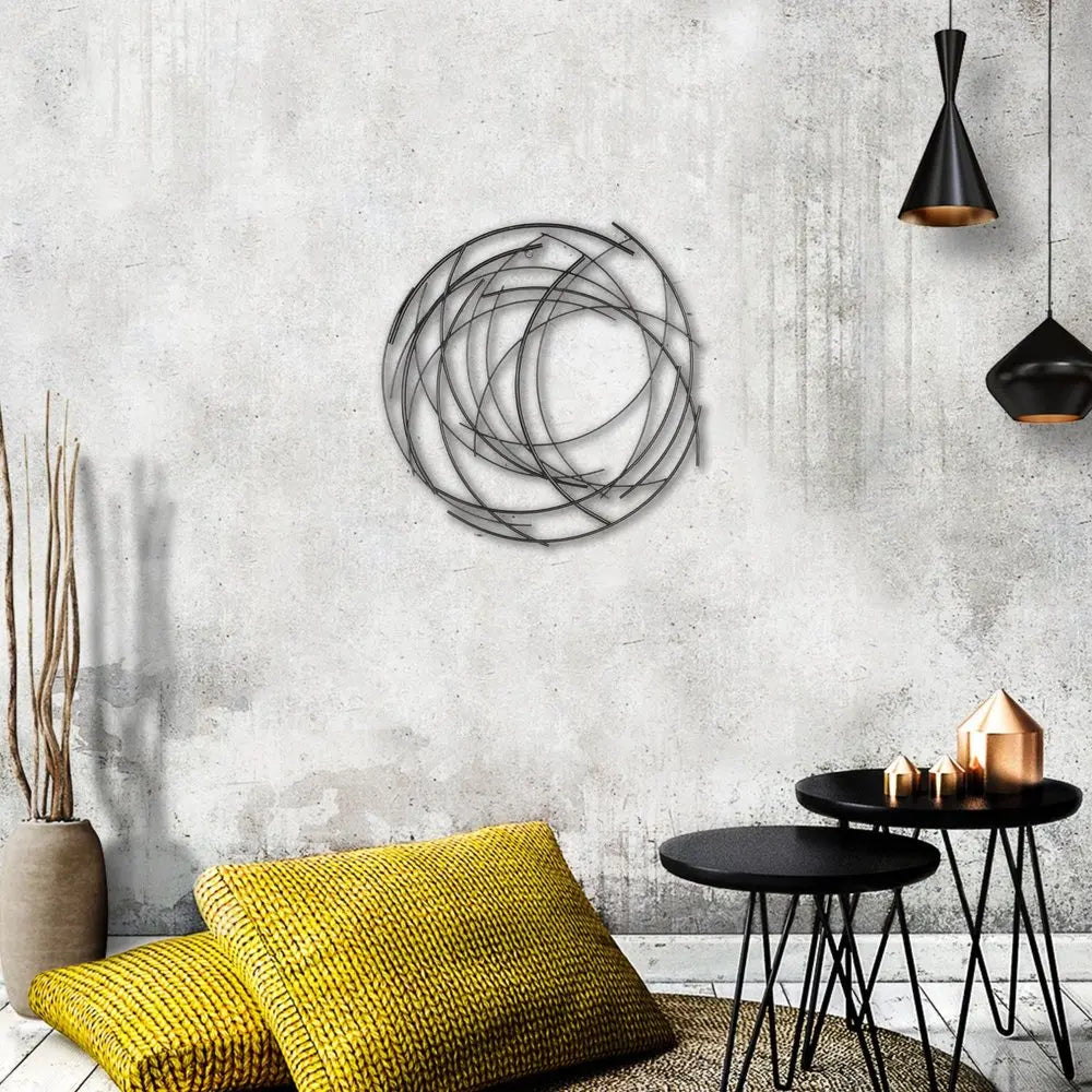 20" X 20" Black Abstract Metal Circle Hanging Dimensional Sculpture HomeRoots