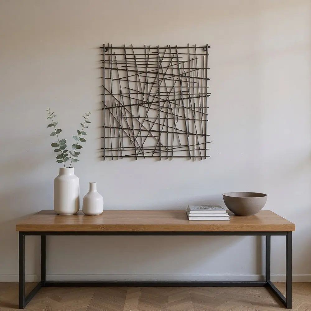 20" X 20" Black Abstract Lines Metal Square Hanging Dimensional Sculpture HomeRoots