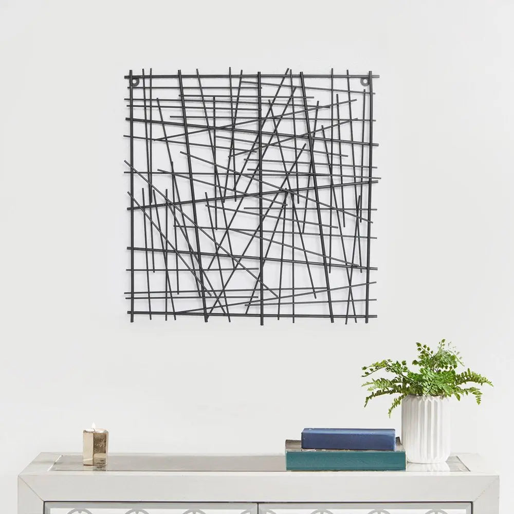 20" X 20" Black Abstract Lines Metal Square Hanging Dimensional Sculpture HomeRoots