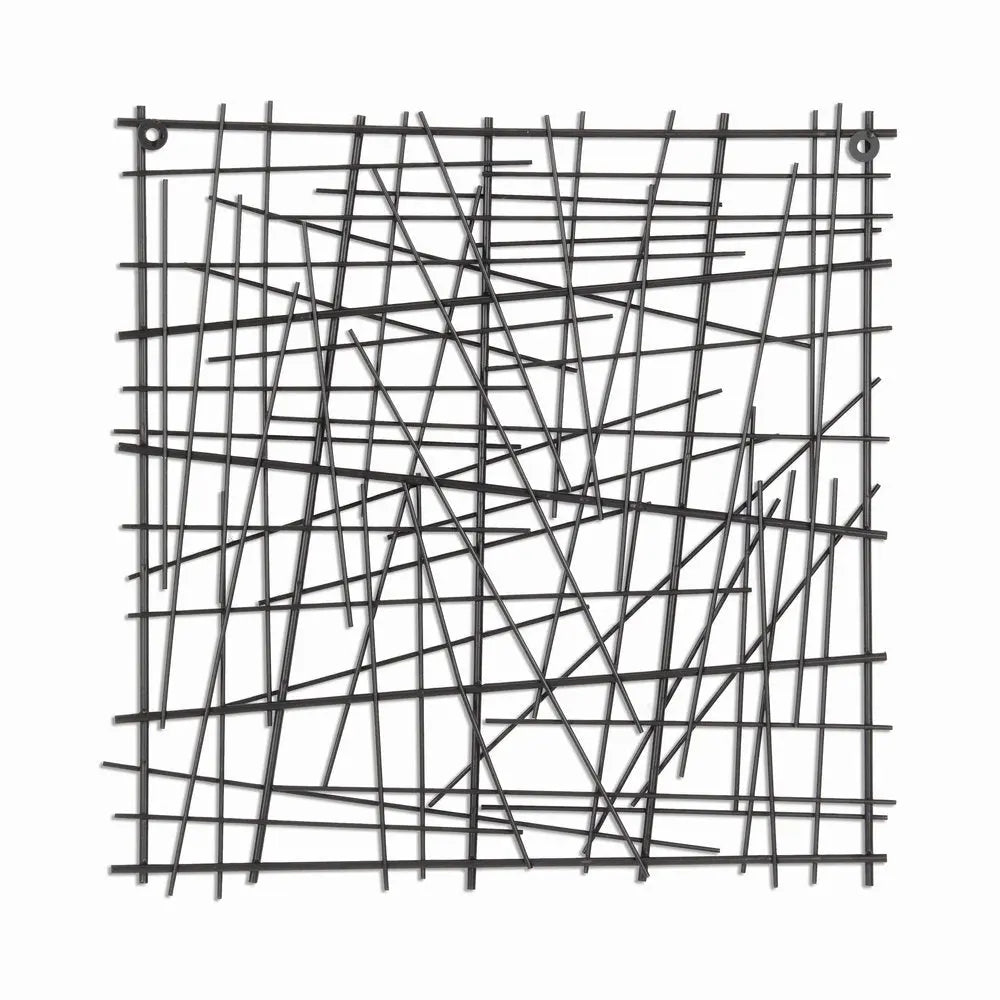 20" X 20" Black Abstract Lines Metal Square Hanging Dimensional Sculpture HomeRoots