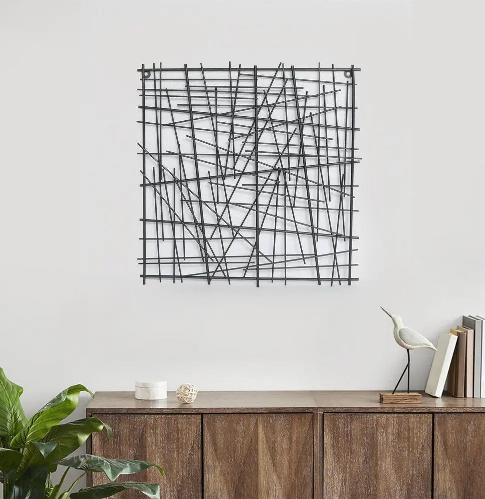20" X 20" Black Abstract Lines Metal Square Hanging Dimensional Sculpture HomeRoots