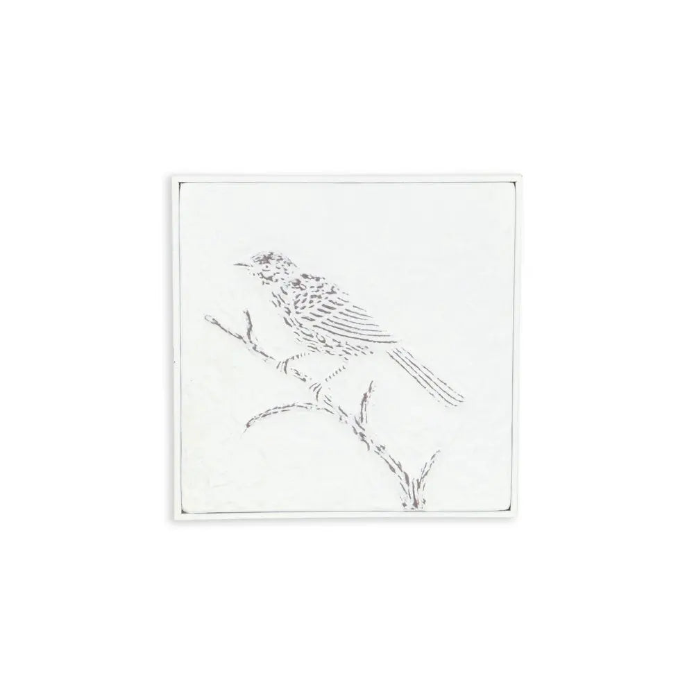 10" X 10" White Bird Metal Square Hanging Wall Decor HomeRoots