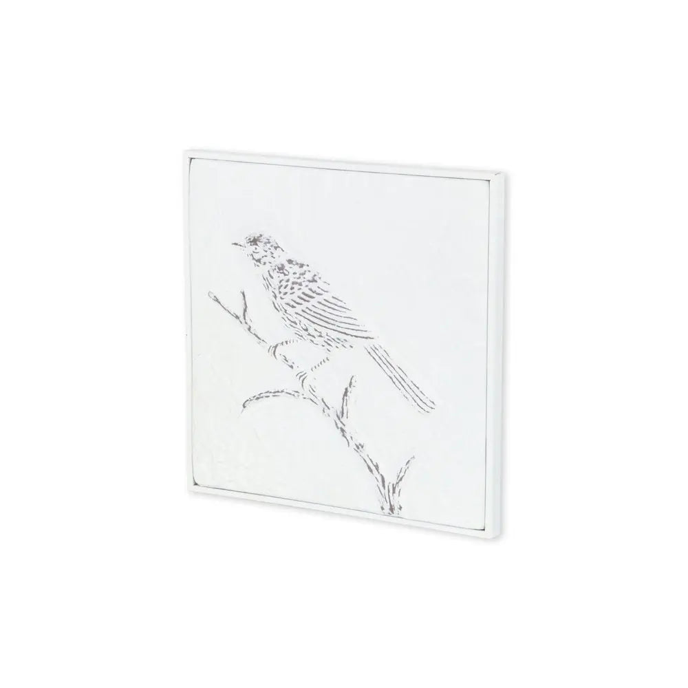 10" X 10" White Bird Metal Square Hanging Wall Decor HomeRoots