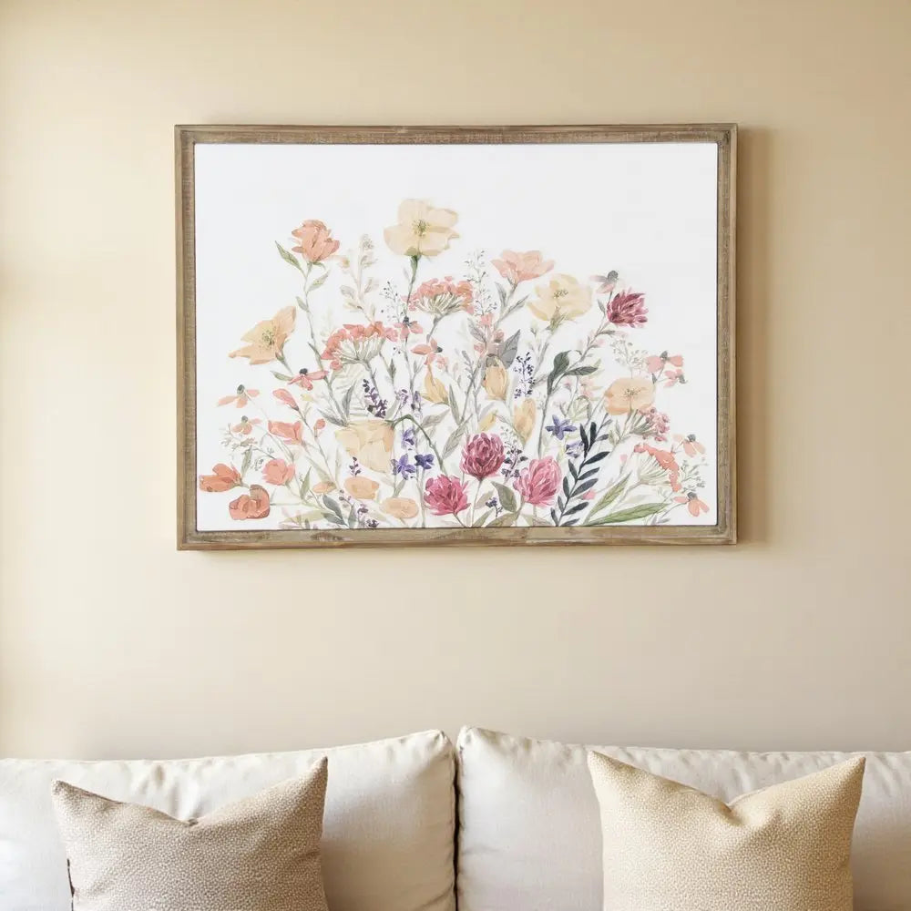 24" X 32" Natural And White Flower Bouquet Metal And Wood Framed Art HomeRoots