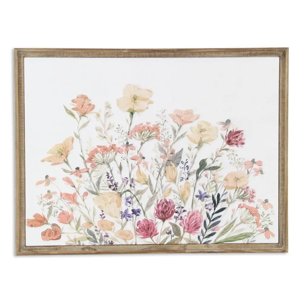 24" X 32" Natural And White Flower Bouquet Metal And Wood Framed Art HomeRoots