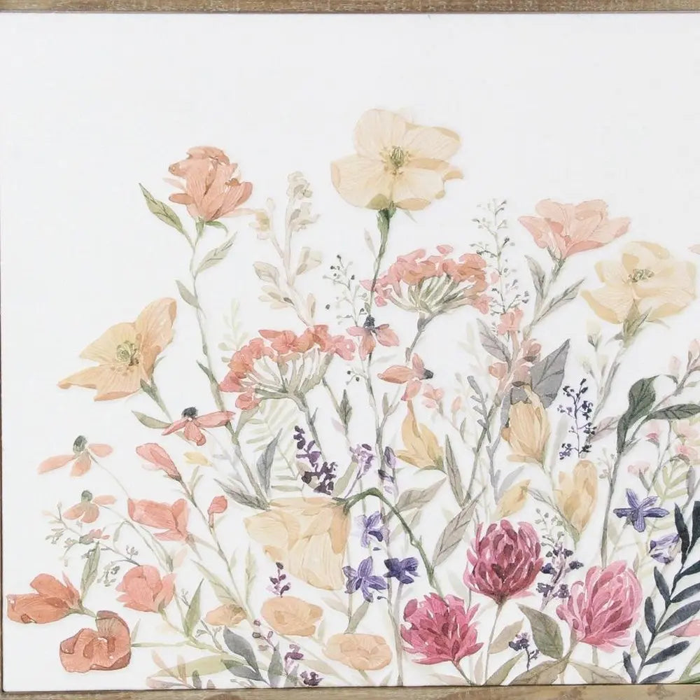 24" X 32" Natural And White Flower Bouquet Metal And Wood Framed Art HomeRoots