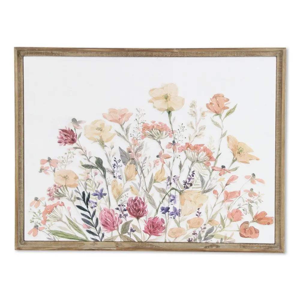 24" X 32" Natural And White Flower Bouquet Metal And Wood Framed Art HomeRoots