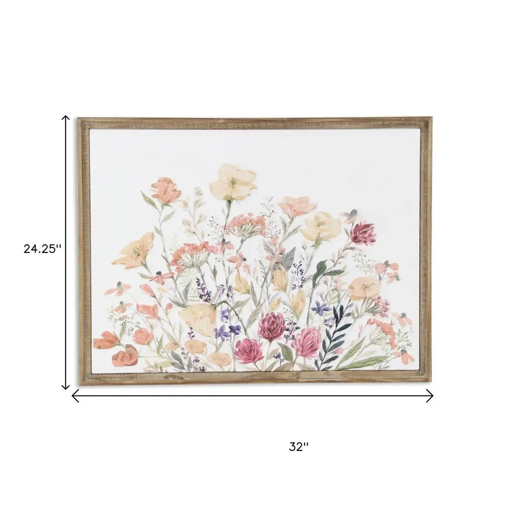 24" X 32" Natural And White Flower Bouquet Metal And Wood Framed Art HomeRoots