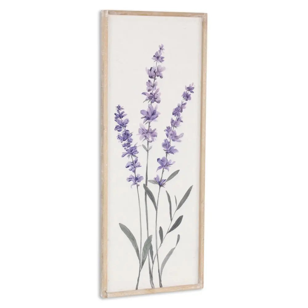 32" X 12" Natural White And Lavender Floral Wood Framed Art HomeRoots