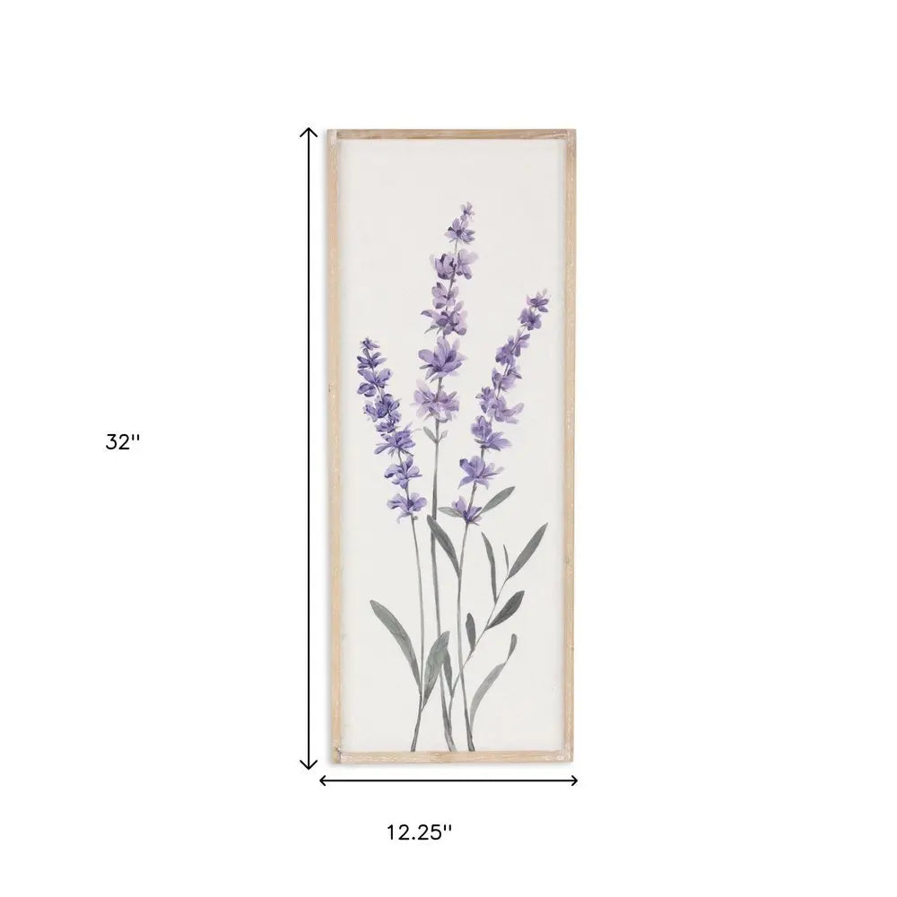 32" X 12" Natural White And Lavender Floral Wood Framed Art HomeRoots