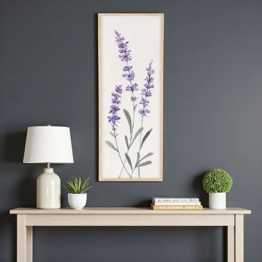 32" X 12" Natural White And Lavender Floral Wood Framed Art HomeRoots