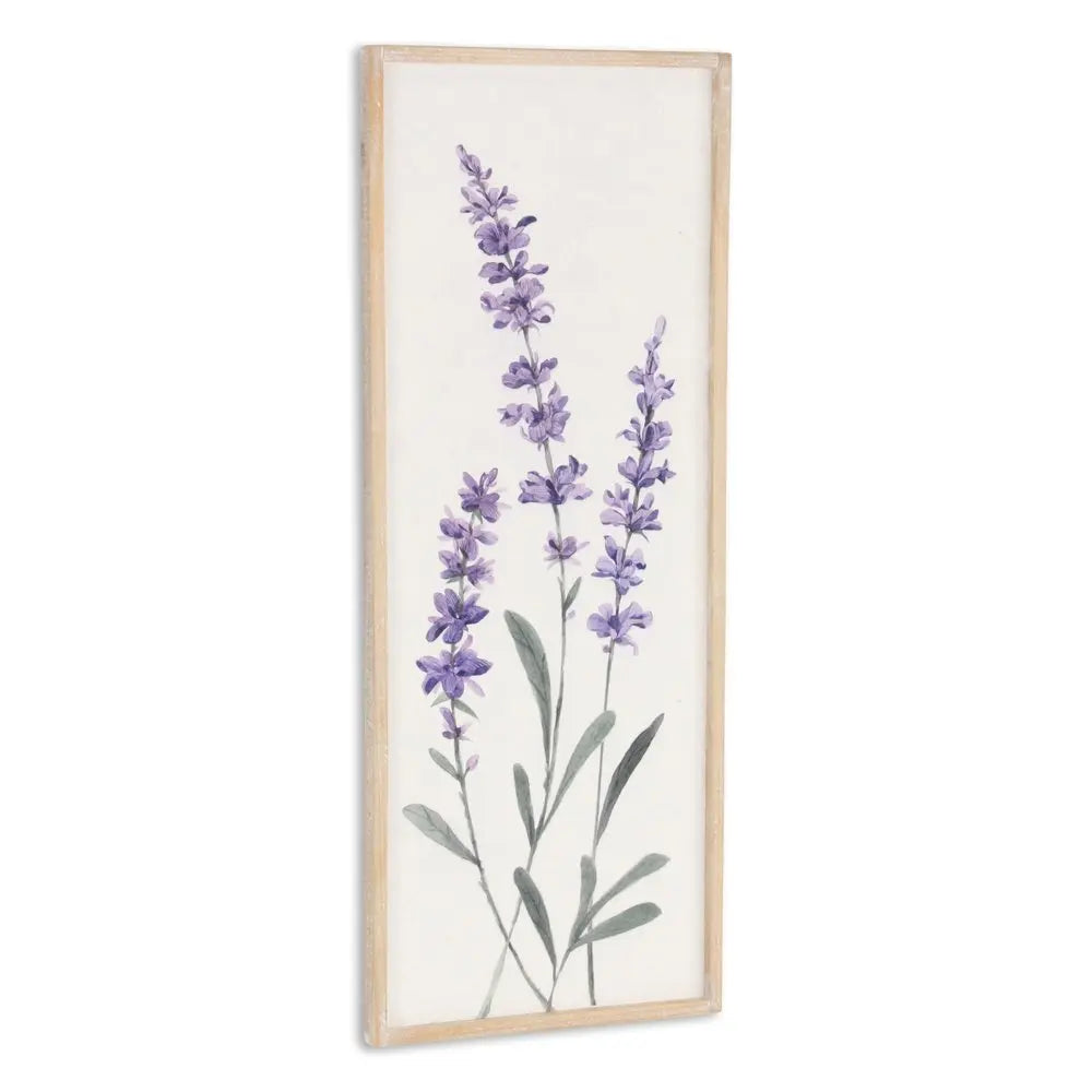32" X 12" Natural White And Lavender Floral Wood Framed Art HomeRoots