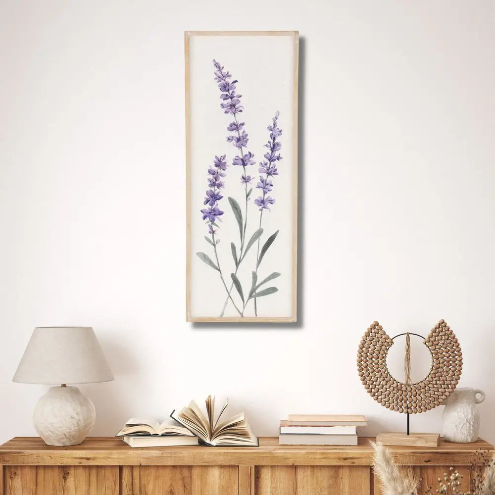 32" X 12" Natural White And Lavender Floral Wood Framed Art HomeRoots