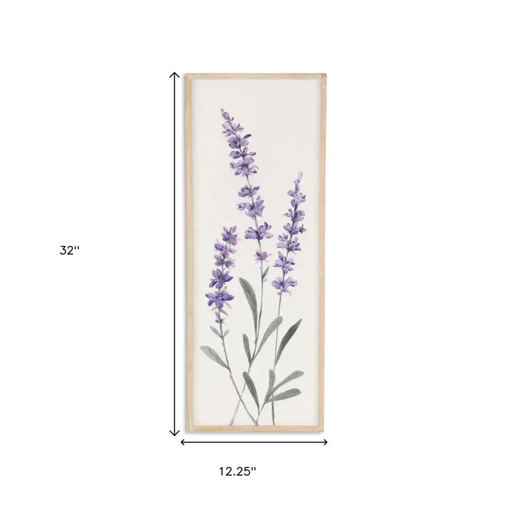 32" X 12" Natural White And Lavender Floral Wood Framed Art HomeRoots