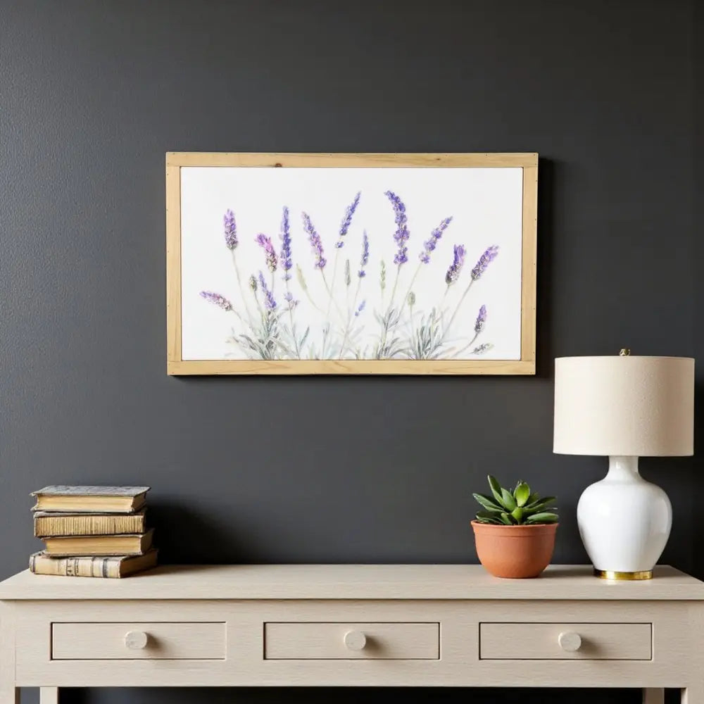 16" X 26" Natural White And Lavender Floral Wood Framed Art HomeRoots