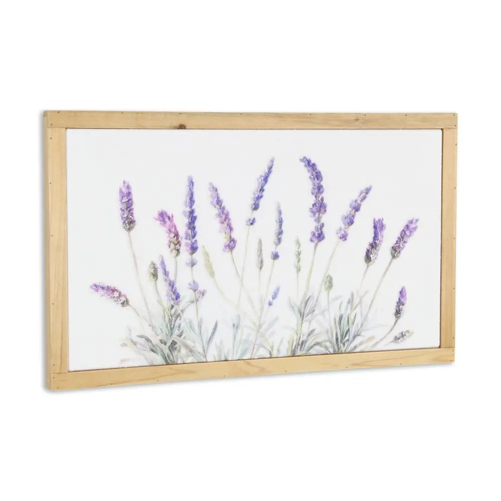 16" X 26" Natural White And Lavender Floral Wood Framed Art HomeRoots