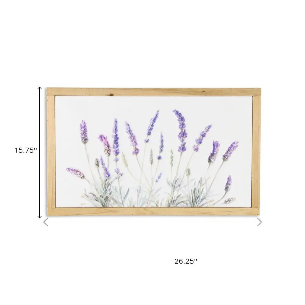 16" X 26" Natural White And Lavender Floral Wood Framed Art HomeRoots